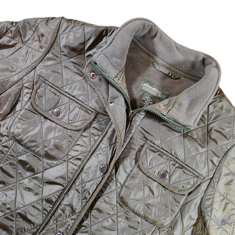 Eddie Bauer Womens Size Medium Fleece Lined Quilted Jacket Coat Army Olive Green